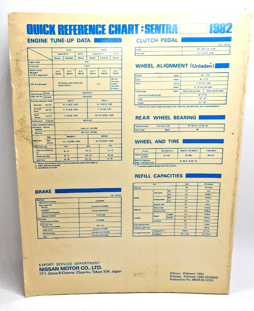 1982 Datsun Nissan Sentra Service Manual P/N 20097 Auto Repair Vtg Original
