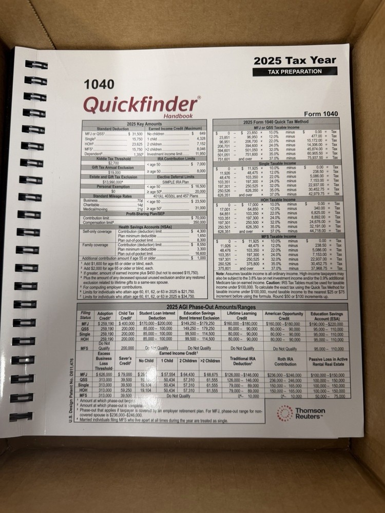 Thomson Reuters 1040 Quickfinder Handbook 2025 Tax Year Form 1040 Ring Bound