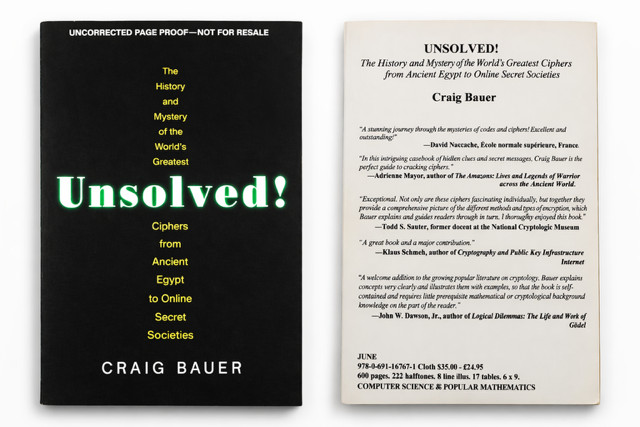 UNSOLVED! Craig Bauer ARC Uncorrected Proof Cryptography Ciphers Egypt Secret…