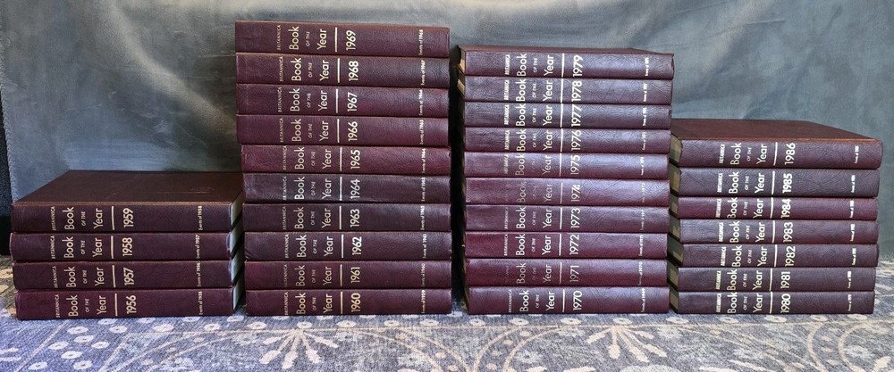 Britannica Book of the Year 1956-1986 Leather Hardcover Set 31 Volumes Excellent