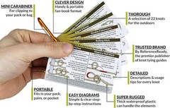 Outdoor Knots Pocket Guide – Waterproof Knot Tying Cards with Mini Carabiner, 22