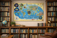 HISTORY OF WORLD BELIEFS Comparative Religions Art Work Map Educational 24x 36