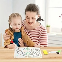 36-Page Reusable Workbook – 2 Pens + Eraser, Erasable Stickers for Kids’ Drawing