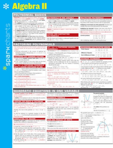 Algebra II SparkCharts – Hardcover By SparkNotes – VERY GOOD