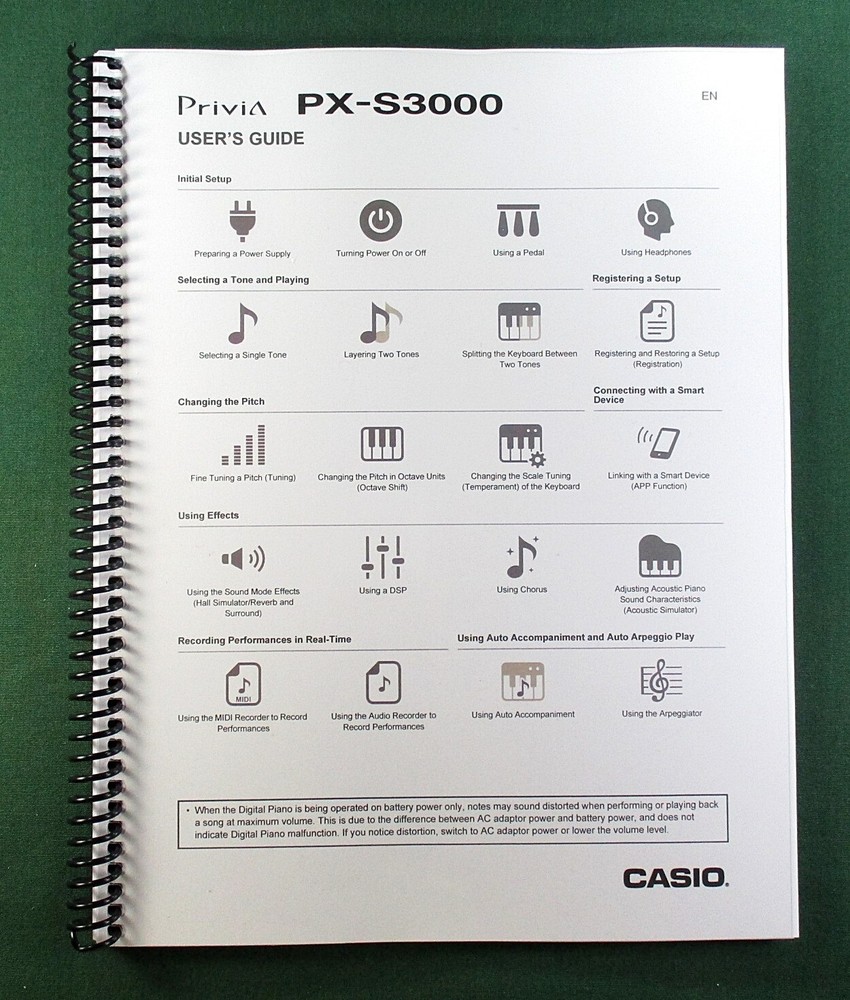 Casio PX-S3000 Instruction Manual: 94 Pages Coil Bound & Protective Covers!