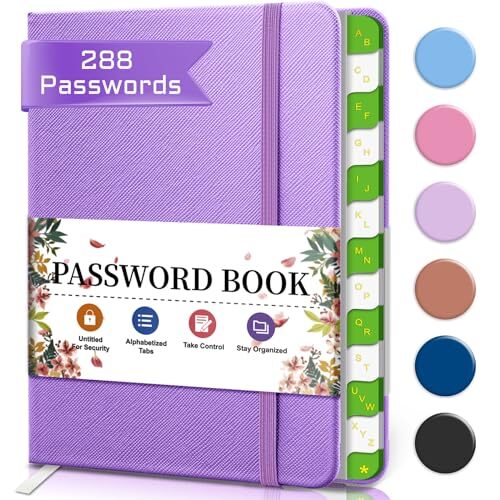 Password Keeper Book – Internet Password Book with Alphabetical Tabs, Purple