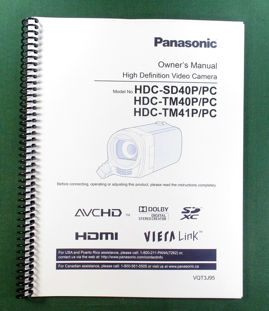 Panasonic HDC-SD40P TM40P TM41P Instruction Manual: 132 Pages & Clear Covers!