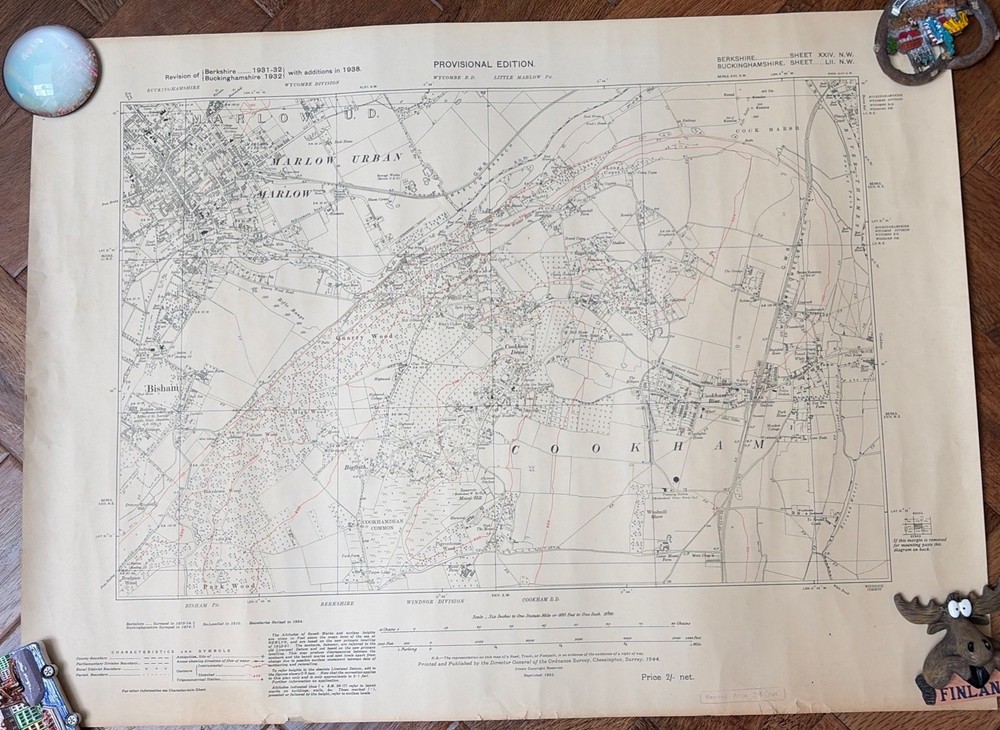 1951 OS Map Marlow, Cookham map # 52 Bucks/24 Berks SW Provisional Edition