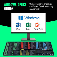 Windows, Word, Excel & Powerpoint Cheat Sheet Desk Pad, Large Mouse Pad, Keyboar