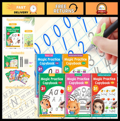 Large Magic Grooved Practice Copybook Set 5 Pack with Pens – Reusable Kids’ Trac