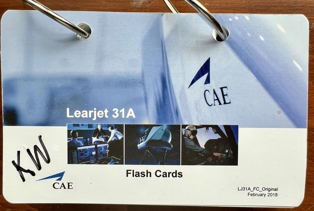 Learjet 31A Study Flash Cards, 5.5 by 3.5 inches, 108 cards, two-sided.