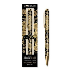 Uematsu Hobi: Black & Gold Chrysanthemums Boxed Decorative Ballpoint Pen by Flam