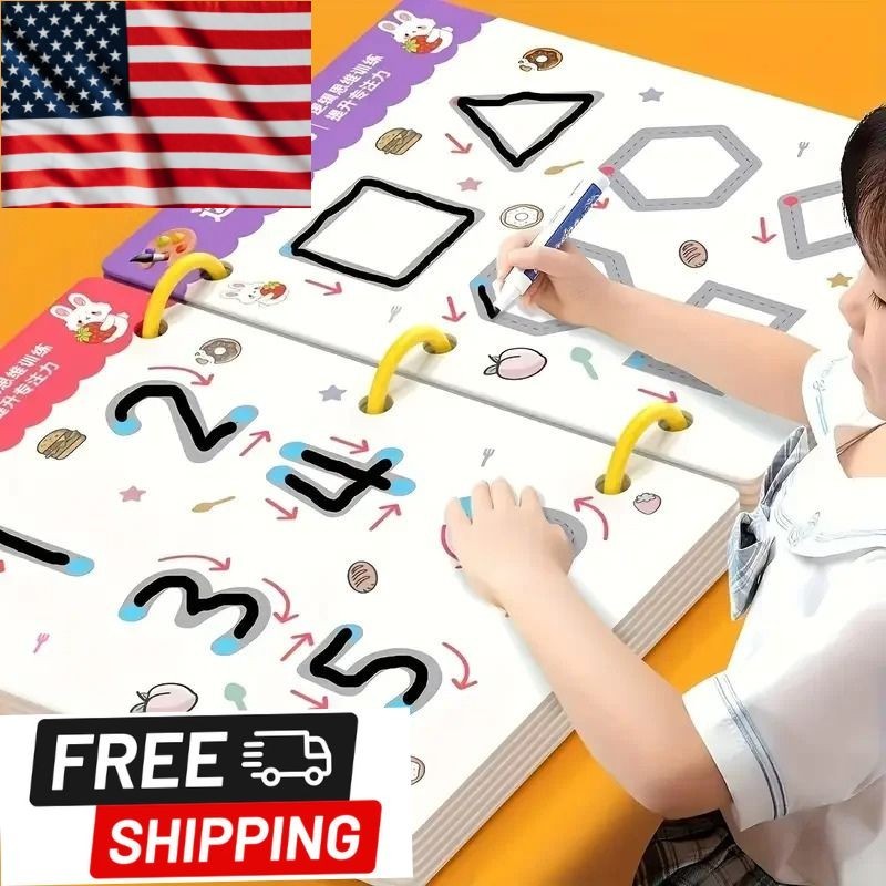 36-Page Reusable Workbook – 2 Pens + Eraser, Erasable Stickers for Kids’ Drawing