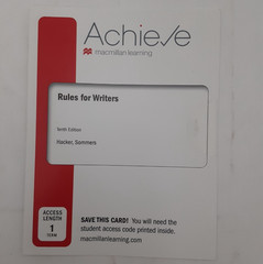Achieve, Rules for Writers 10th Ed 1 Term Access Code Only 9781319509316