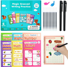 Magic Grooved Writing Practice for Kids,Reusable Grooved Handwriting Workbooks A