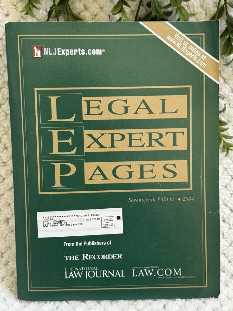 2004 Legal Expert Pages Directory Expert Witness Litigation Reference Book