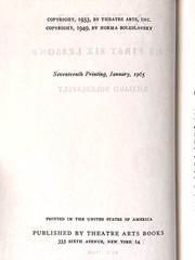 Acting: The First Six Lessons, Boleslavsky. Theatre Arts (1965) 17th Printing.