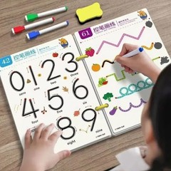 36-Page Reusable Workbook – 2 Pens + Eraser, Erasable Stickers for Kids’ Drawing