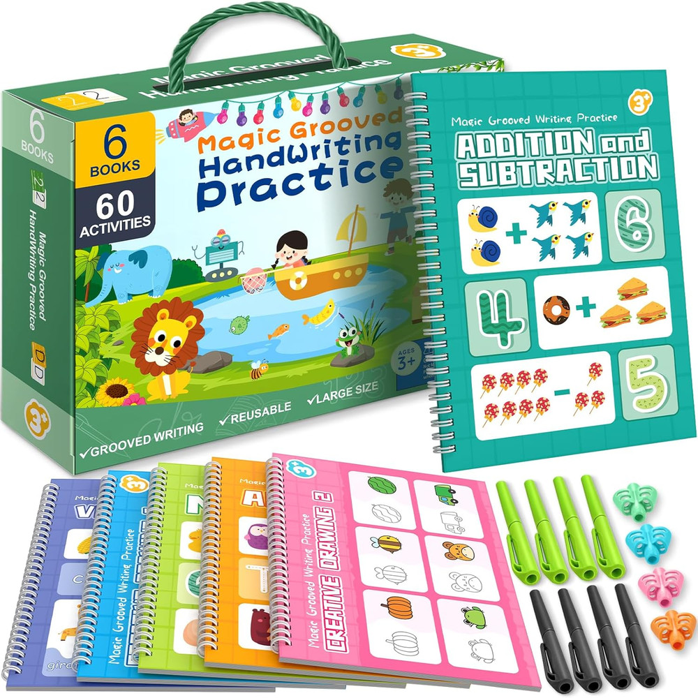 Magic Grooved Writing Practice Book for Kids Ages 3-8, Reusable 3D Groove