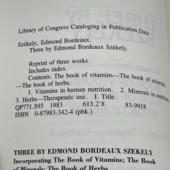 Three by Szekely Edmond Szekely 1983 Keats Paperback Vitamins Minerals Herbs