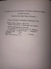 Harry Wolfson Studies in the History of Philosophy and Religion Vol 1 & 2