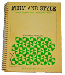 Form Style Theses Reports Term Papers English 4th Edition 1974 PB Campbell